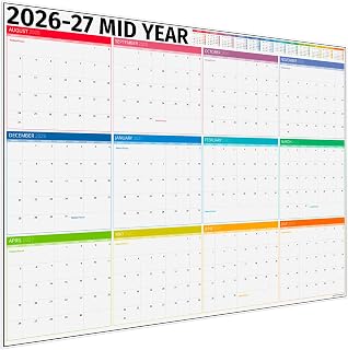 Academic Year Wall Planner 2026-2027, A1 84x61 CM Aug-Jul Wall Calendar | A1 84x61CM Mid Year Wall Planner 150 GSM Paper, Aug 26-Jul 27, 12 Months Colour-Coded Big Write on date Boxes Edition