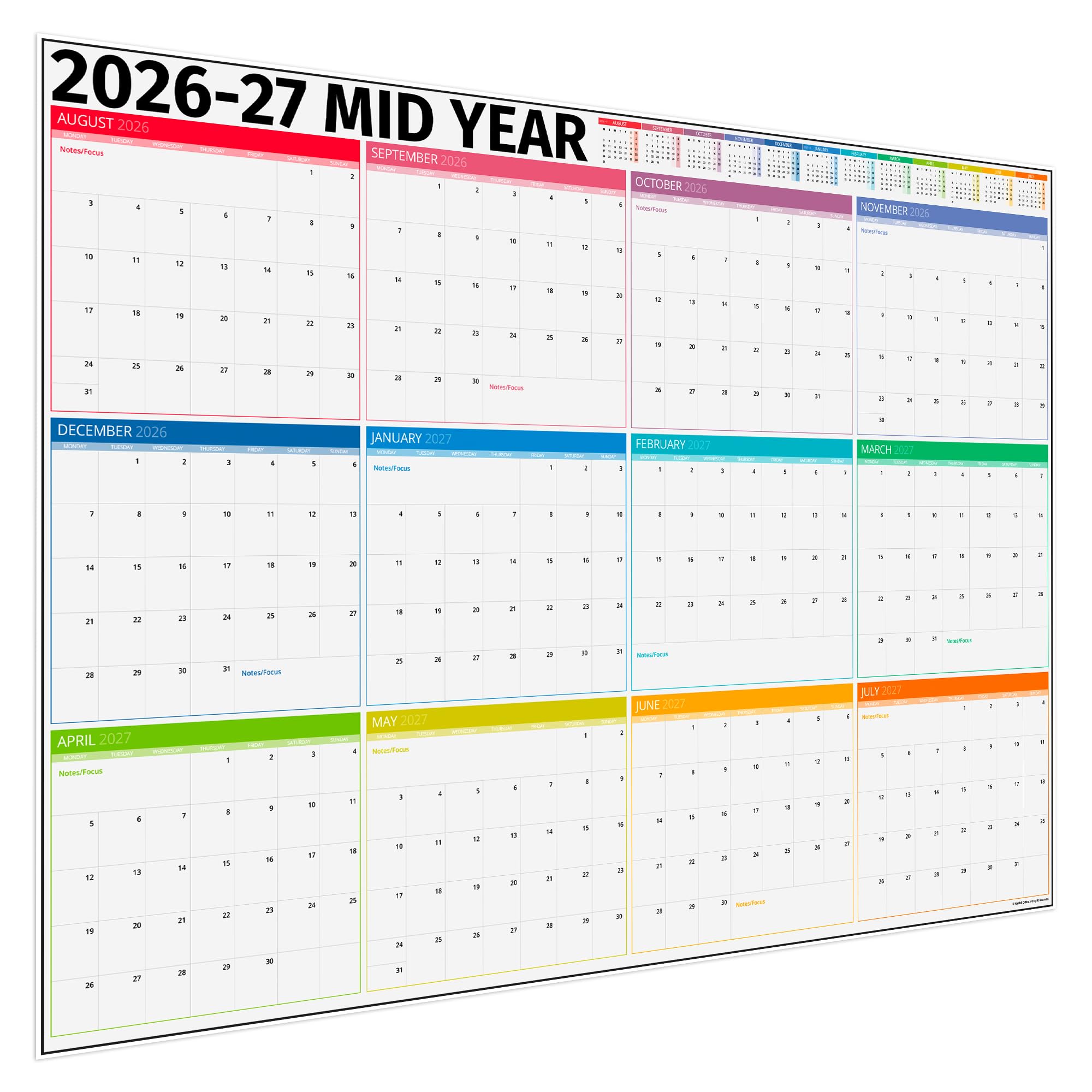 Academic Year Wall Planner 2026-2027, A1 84x61 CM Aug-Jul Wall Calendar | A1 84x