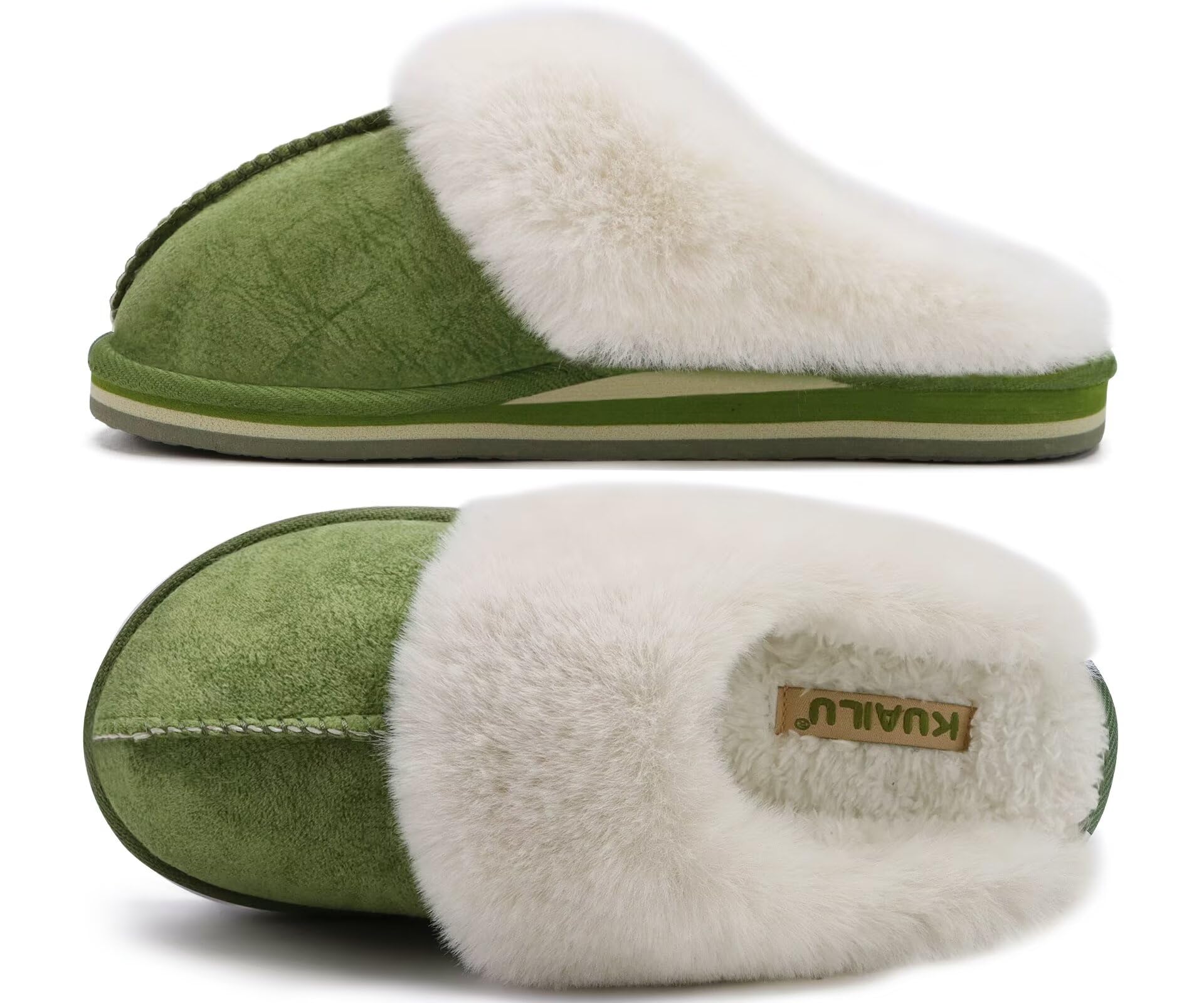 KuaiLu Womens Fluff Plush Memory Foam House Mule Slippers Cosy Arch Support