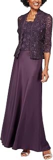 A-Line Midnight Polyester/Nylon/Spandex Midi Dress with Scalloped Lace Sequin Jacket by Alex Evenings
