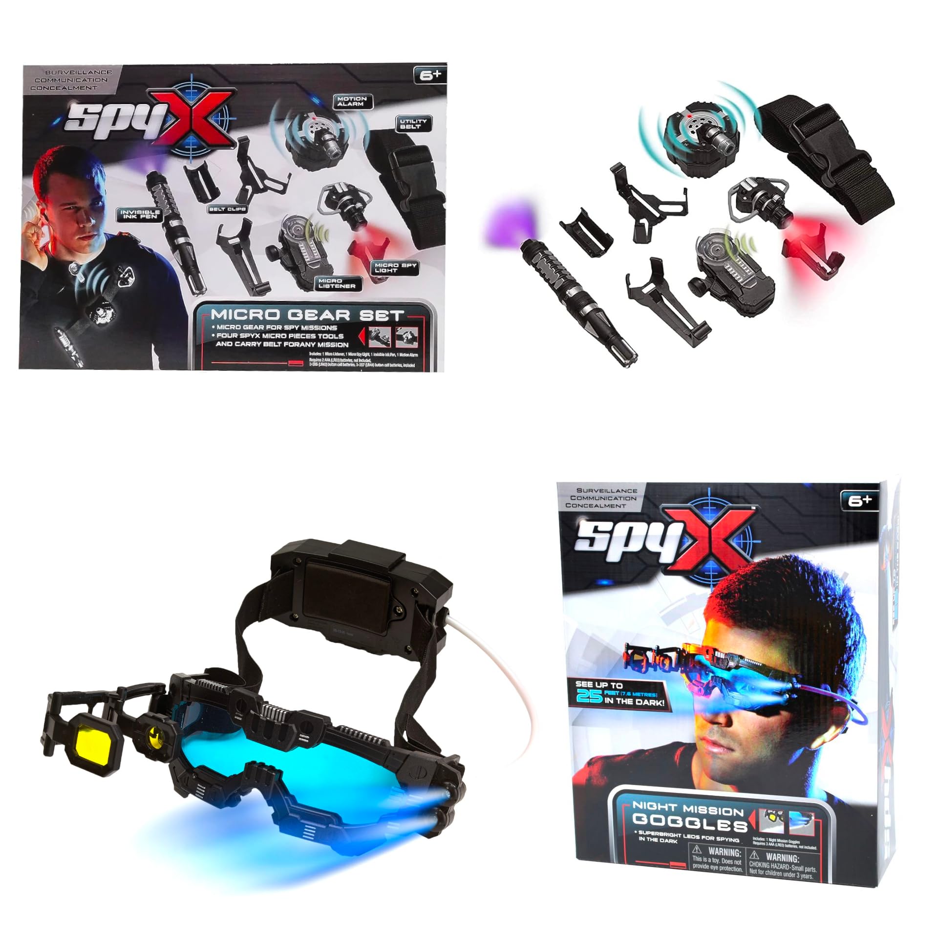 SpyX / Micro Gear Set + Night Mission Goggles - 4 Must-Have Tools Attached to an