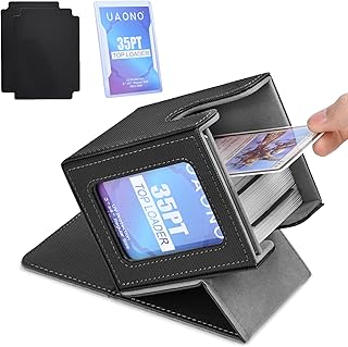 UAONO Card Deck Box for MTG Commander, Fits 100 Double-Sleeved Cards | Independent Commander Display, Magnetic Deck Case for Magic the Gathering TCG, 2 Dividers & 1 Top Loader (Black)