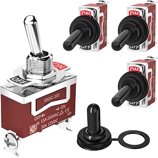 Joinfworld Toggle Switch 12V DC 125V SPST 2 Pin Waterproof Marine Toggle Switch 12 Volt On Off Switch 30A Heavy Duty with Boot Cover for Automotive Boat Car Truck - 4Pack