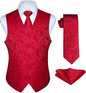 HISDERN Mens Classic Floral Paisley Floral Pocket Square Jacquard Vest