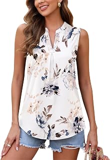 WNEEDU Womens Summer V Neck Tank Top Pleated Dressy Shirts 2026
