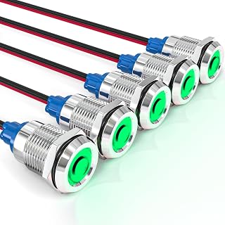 GASHER 5 PCS Energy Saving Indicator Light, LED Light 12V/24V/110V 20mA Panel Mount Light, Mounting Hole Size 12mm(1/2 inch) Green LED (24V)