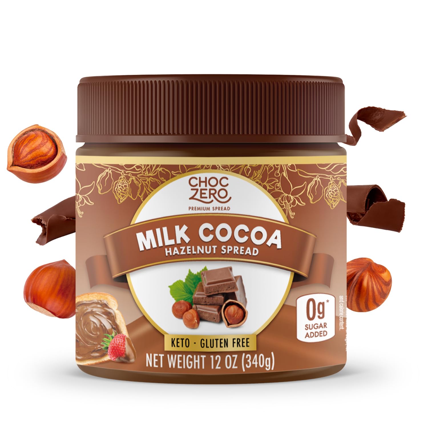 ChocZero Sugar Free Milk Chocolate Hazelnut Spread, 12 oz Jar | No Sugar Alcohol