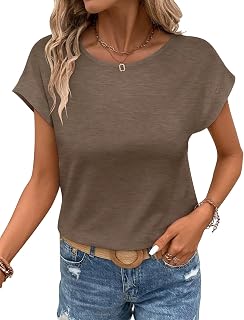 Bliwov レディース Tシャツ キャップ スリーブ トップス クルーネック カジュアル ベーシック サマーTシャツ