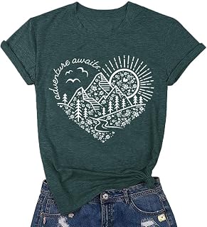 Jorlyen Women Adventure Awaits Outdoor Shirt Nature Hike Lake Life Outfit
