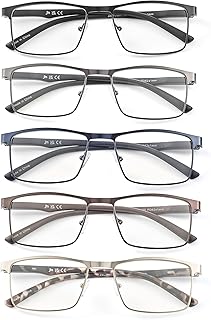 JM Reading Glasses Men 5 Pack Metal Frame Blue Light Readers Spring Hinge