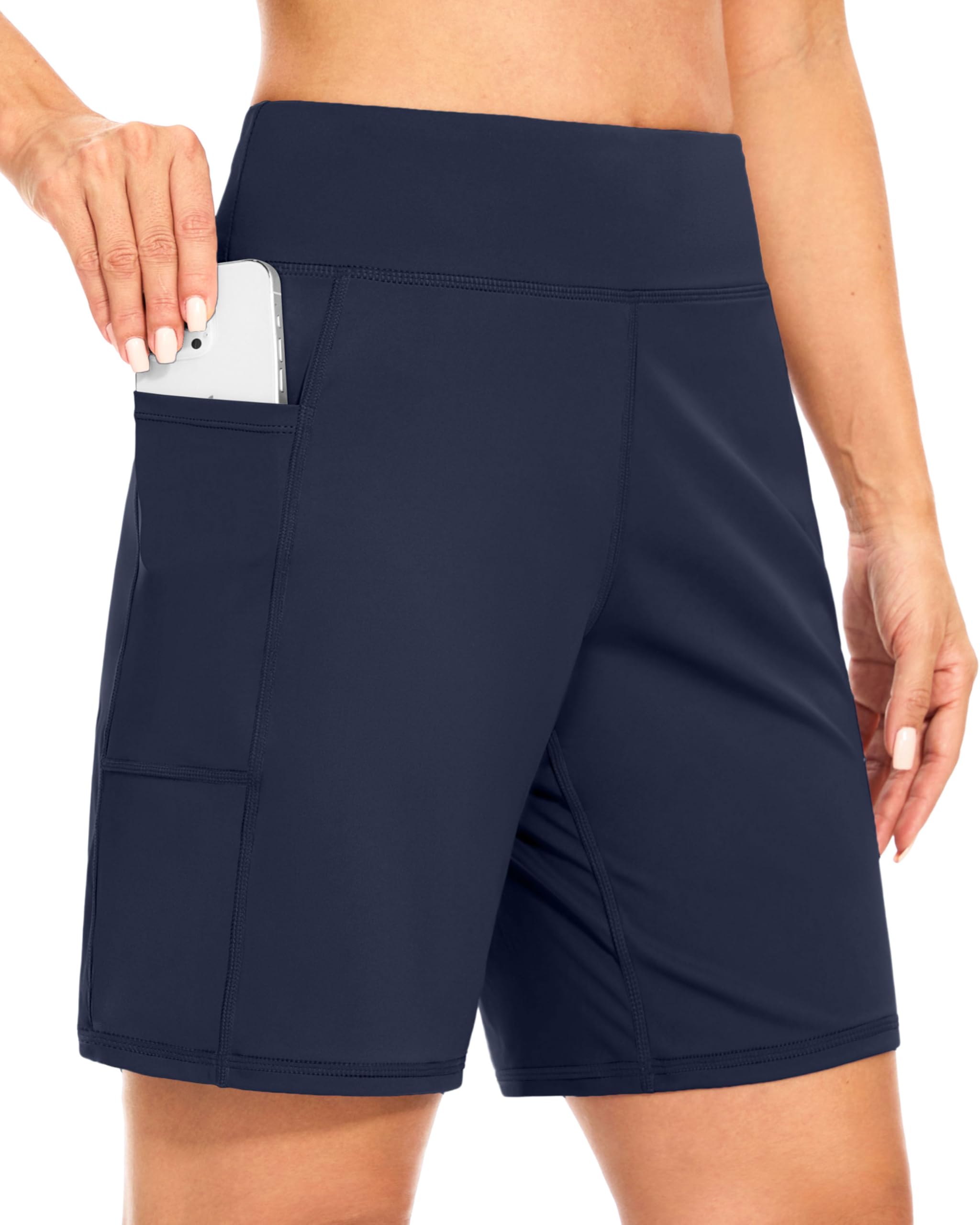 Blouty Ladies 7 Inch Bermuda Shorts with Pockets High Waist Stretch Athletic Cas