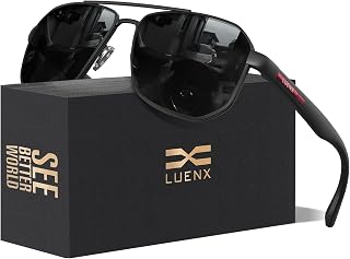 Luenx Polarized Sunglasses for Men: Square Polygon UV400 Driving