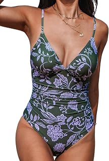 CUPSHE Women One Piece Swimsuit Deep V Neck Adjustable Spaghetti Straps