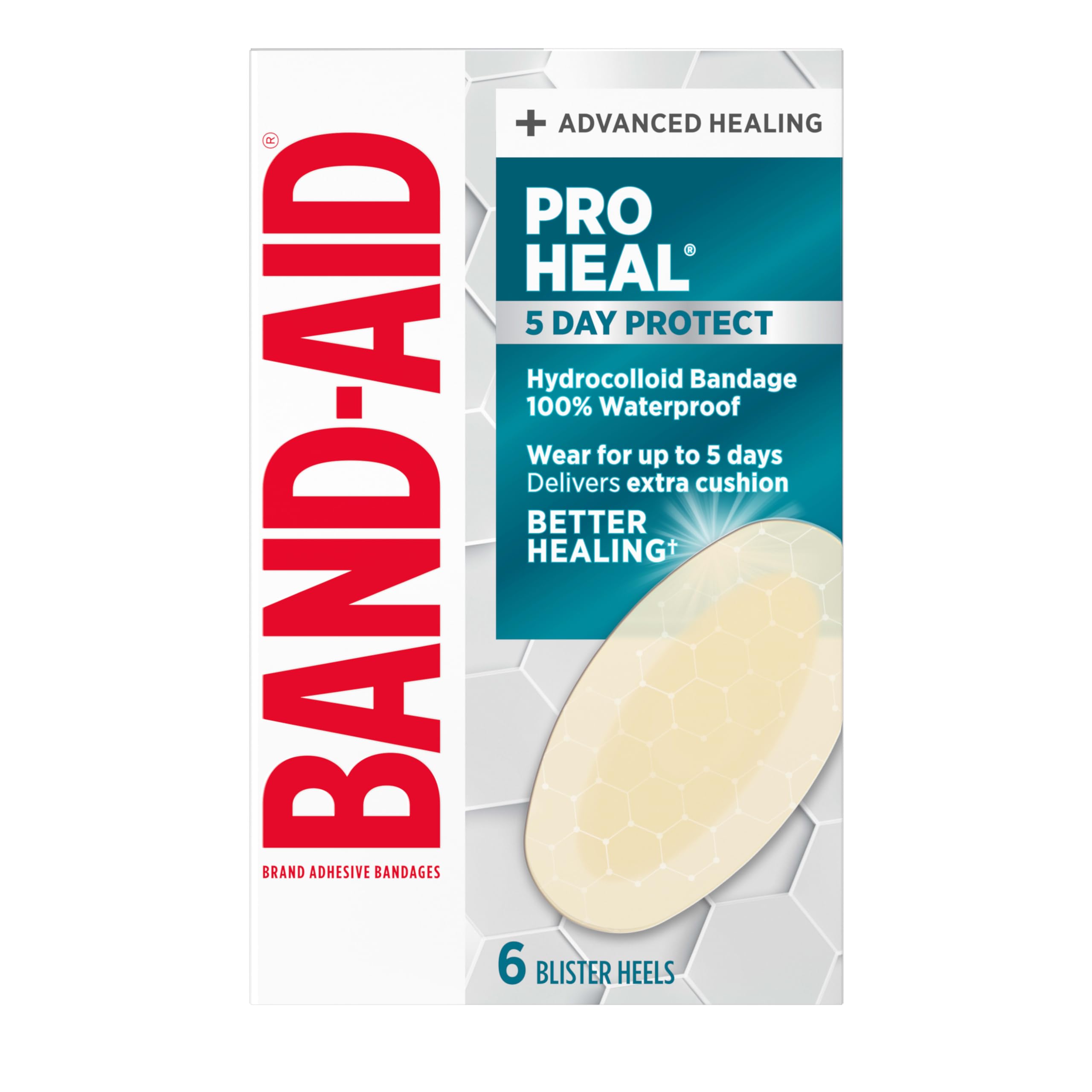 BAND-AID Brand Pro Heal 5 Day Protect Hydrocolloid Blister Bandages, 6 Ct | 100%