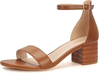 PARTY Women's Open Toe Ankle Strap Low Block Chunky Heels Sandals