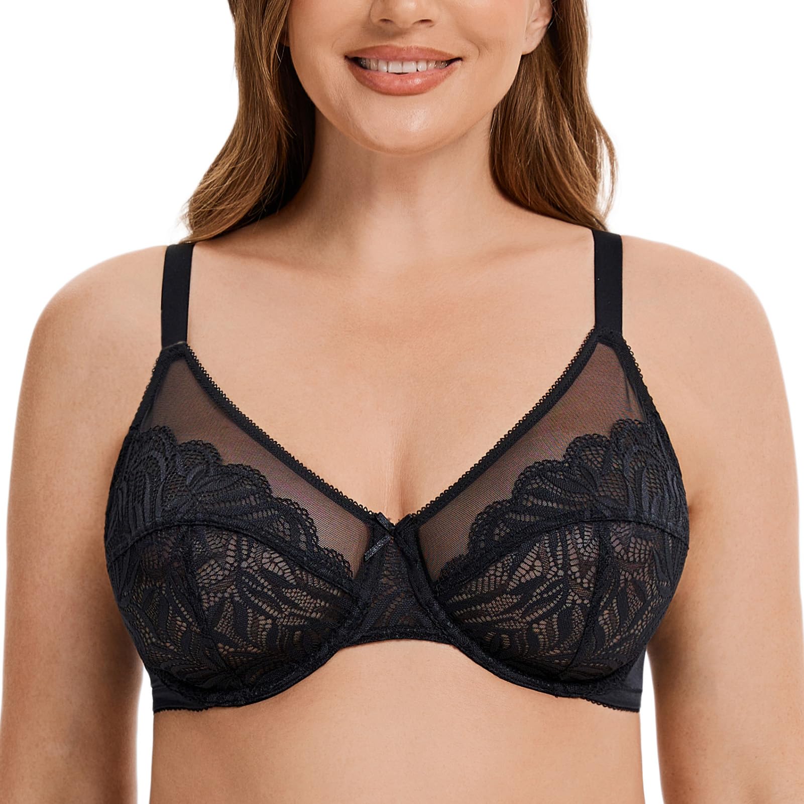 MELENECA Women's Plus Size Full Cover Full Coverage Lace Minimizer Bra