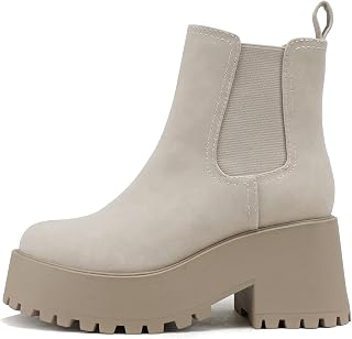 Soda INSTANT - Stivaletti da donna con suola grossa, tacco medio, alla moda, con doppio elastico, L-pietra nabuk, 38 EU