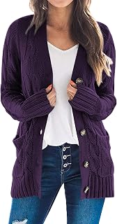 PRETTYGARDEN Women's Open Front Cardigan Pullover Fashion Button Down Cable Kint Chunky Outwear Winter Coats