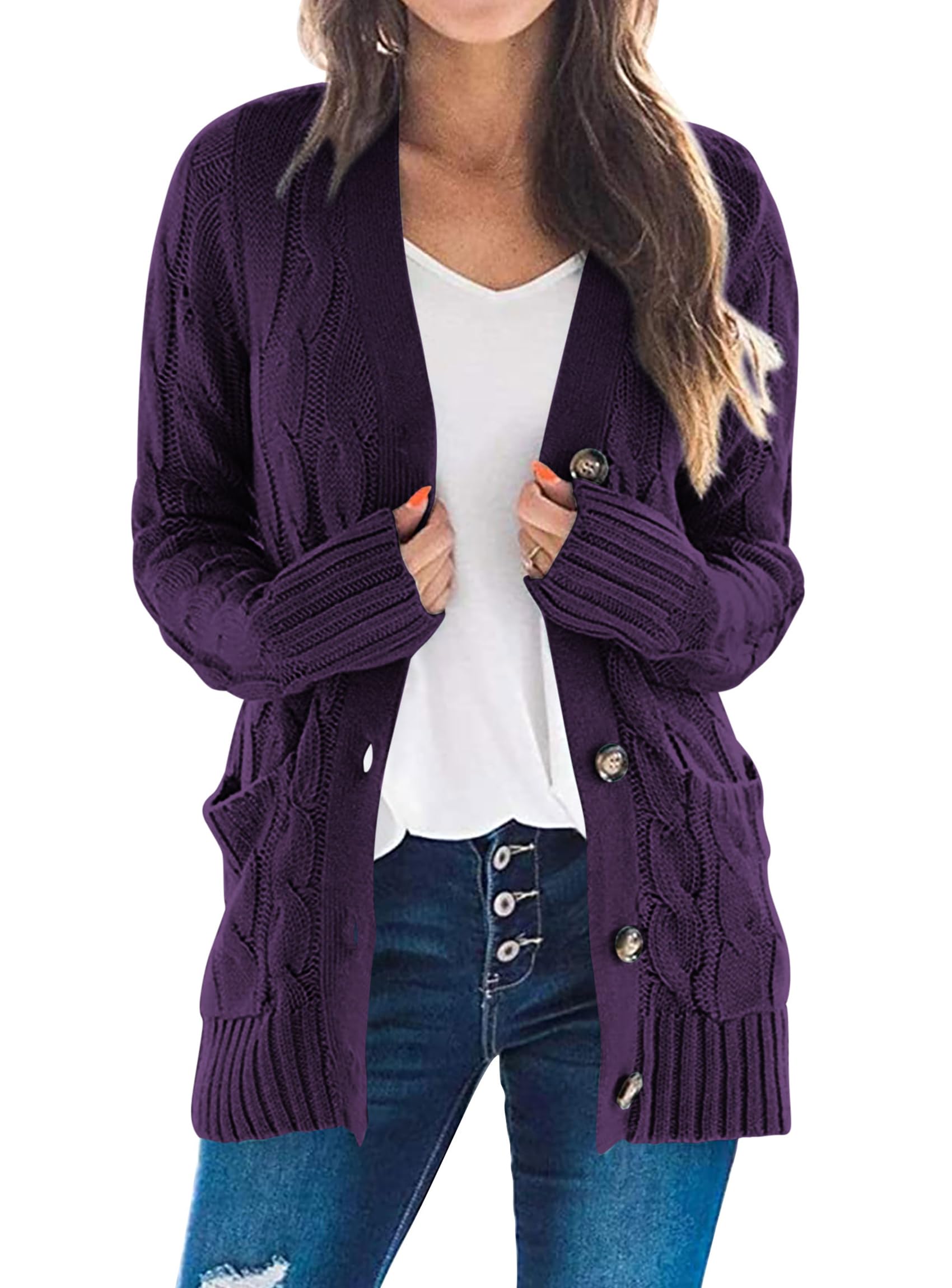 PRETTYGARDEN Women's Open Front Cardigan Pullover Fashion Button Down Cable Kint
