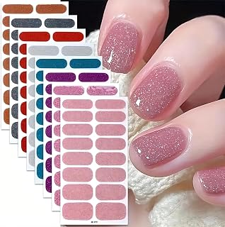 5 Pack Professional Nail Art Glitter Stickers with Self-Adhesive Gel Strips for Easy Application