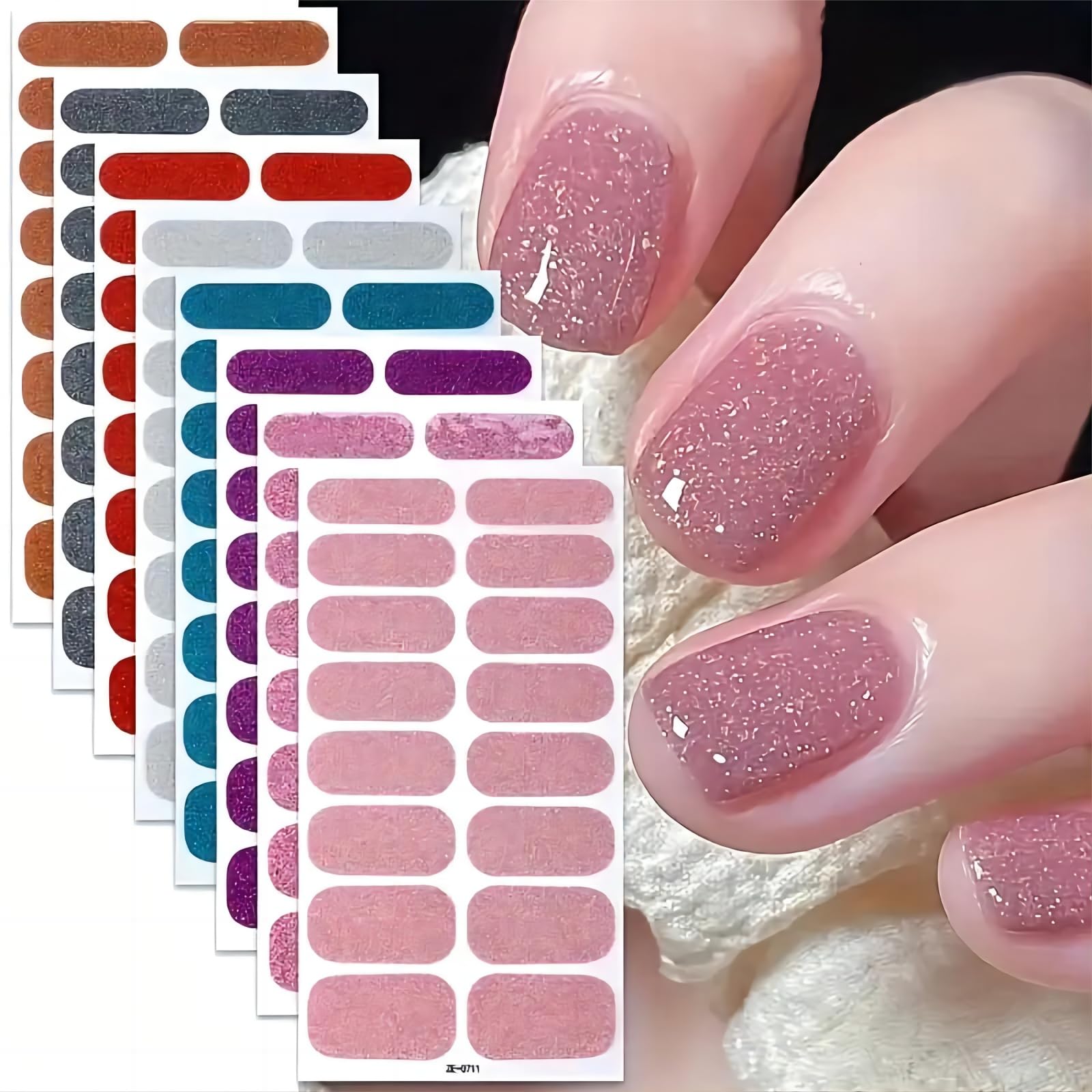 5 Pack Professional Nail Art Glitter Stickers with Self-Adhesive Gel Strips for 