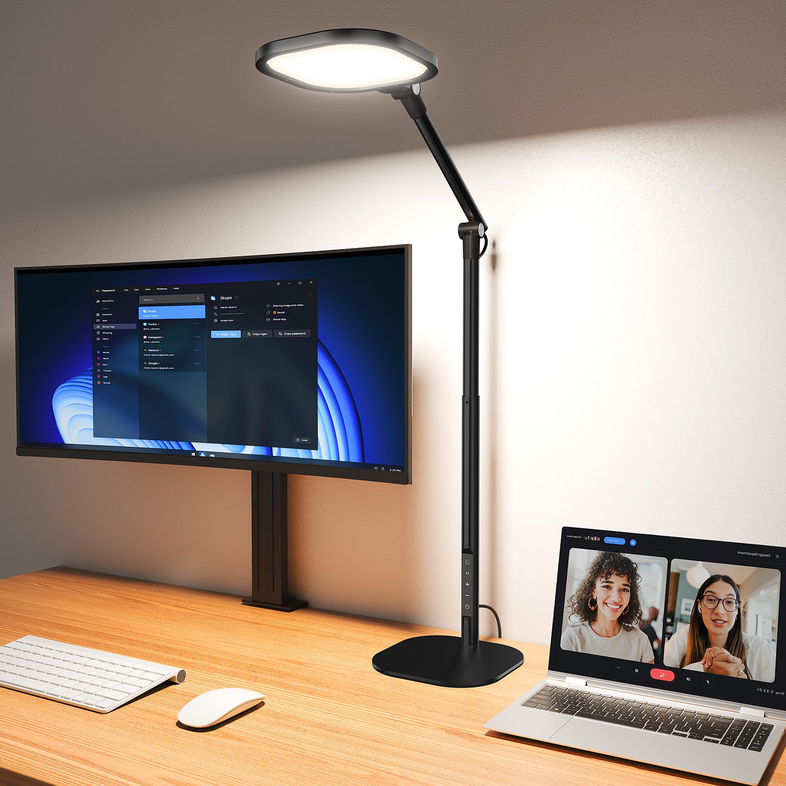 LitONES Tall LED Desk Lamps Home Office, Edge-Lit Eye-Care, 50 Light Modes | 40"