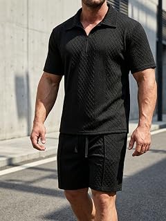 Men's Polo Shorts Set Casual Summer Tracksuit 1/4 Zip