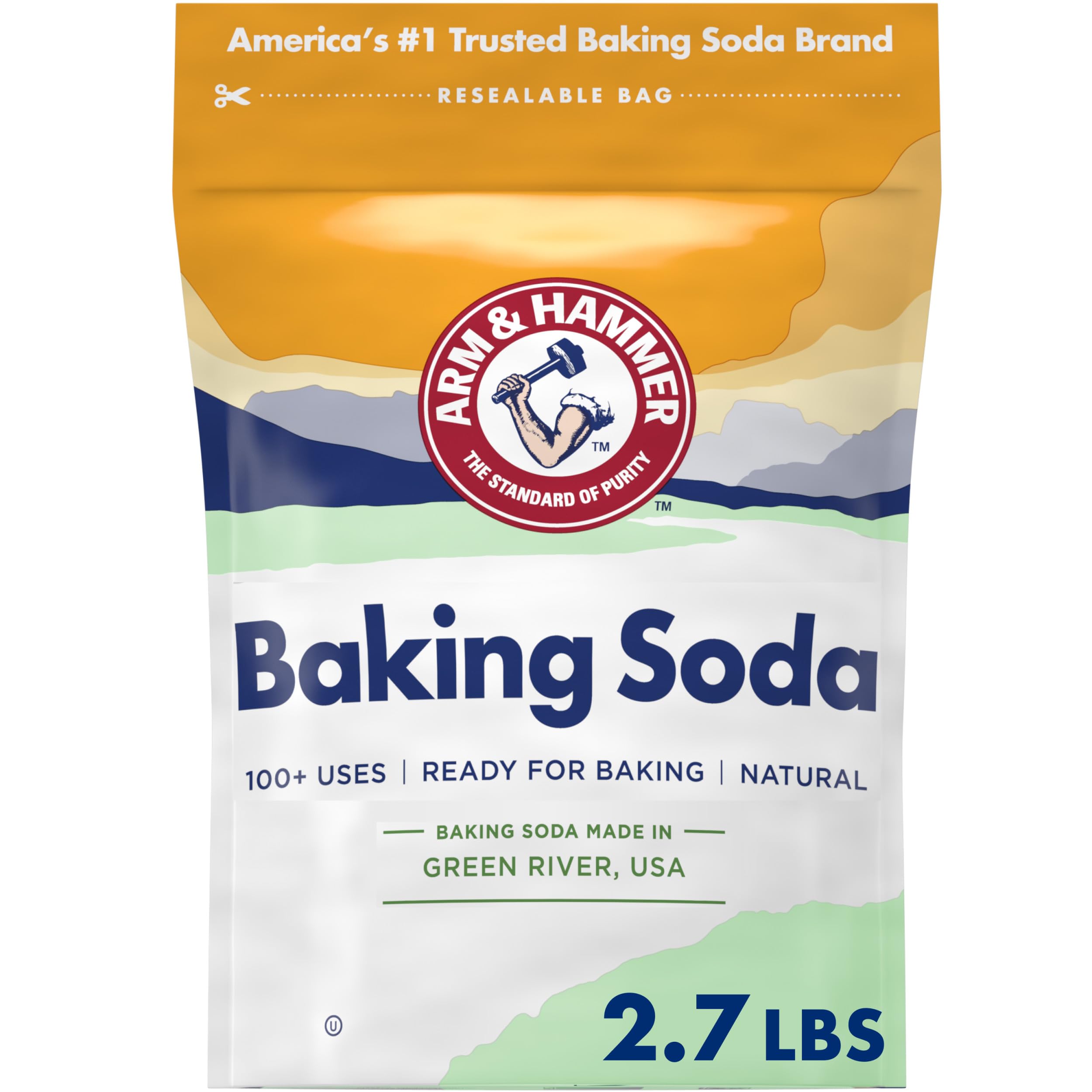ARM & HAMMER Baking Soda, 2.7 Lbs | 100+ Household Uses, Food Grade Baking Soda,