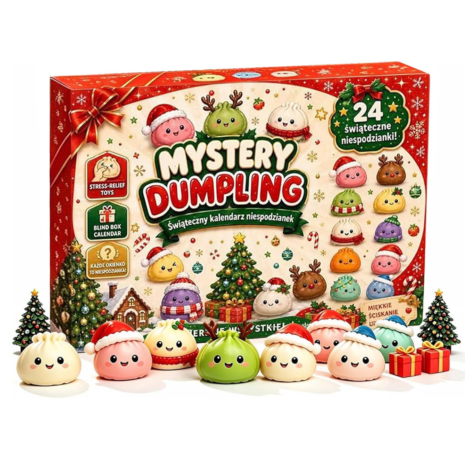 Christmas Dumpling Advent Calendar 2026,24 Day Squishy Countdown Toy (Multi4)