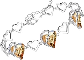 Leafael Women's Silver Heart Birthstone Bracelet with Healing Crystals | Women's Jewellery Silver Bracelet Allergy-Free with Gift Box 7 Inch Chain and 2 Inch Extender