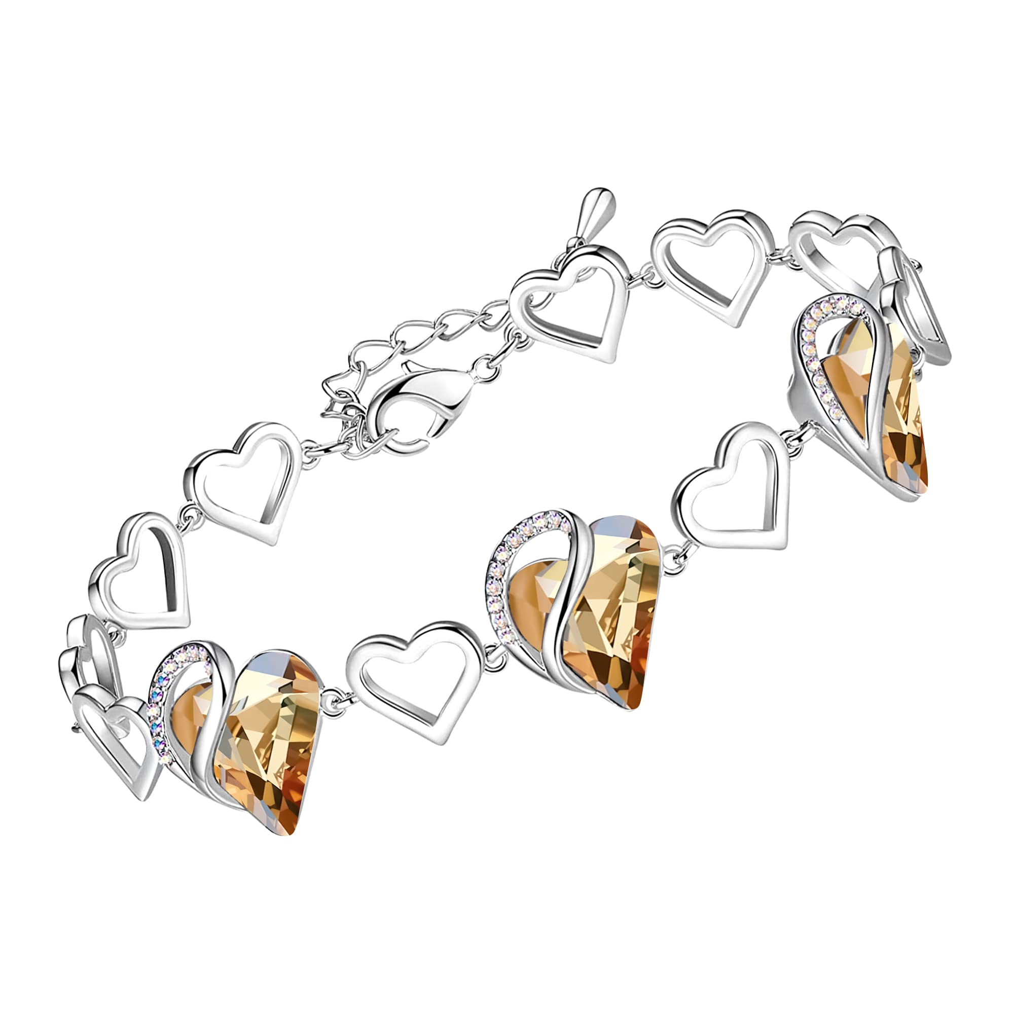 Leafael Women's Silver Heart Birthstone Bracelet with Healing Crystals | Women's