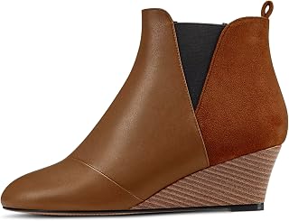 HDEUOLM Women's Half Wedge Esparto Heel Round Toe Ankle Boots Slip-on Wedding Cute 5 CM Heels Shoes