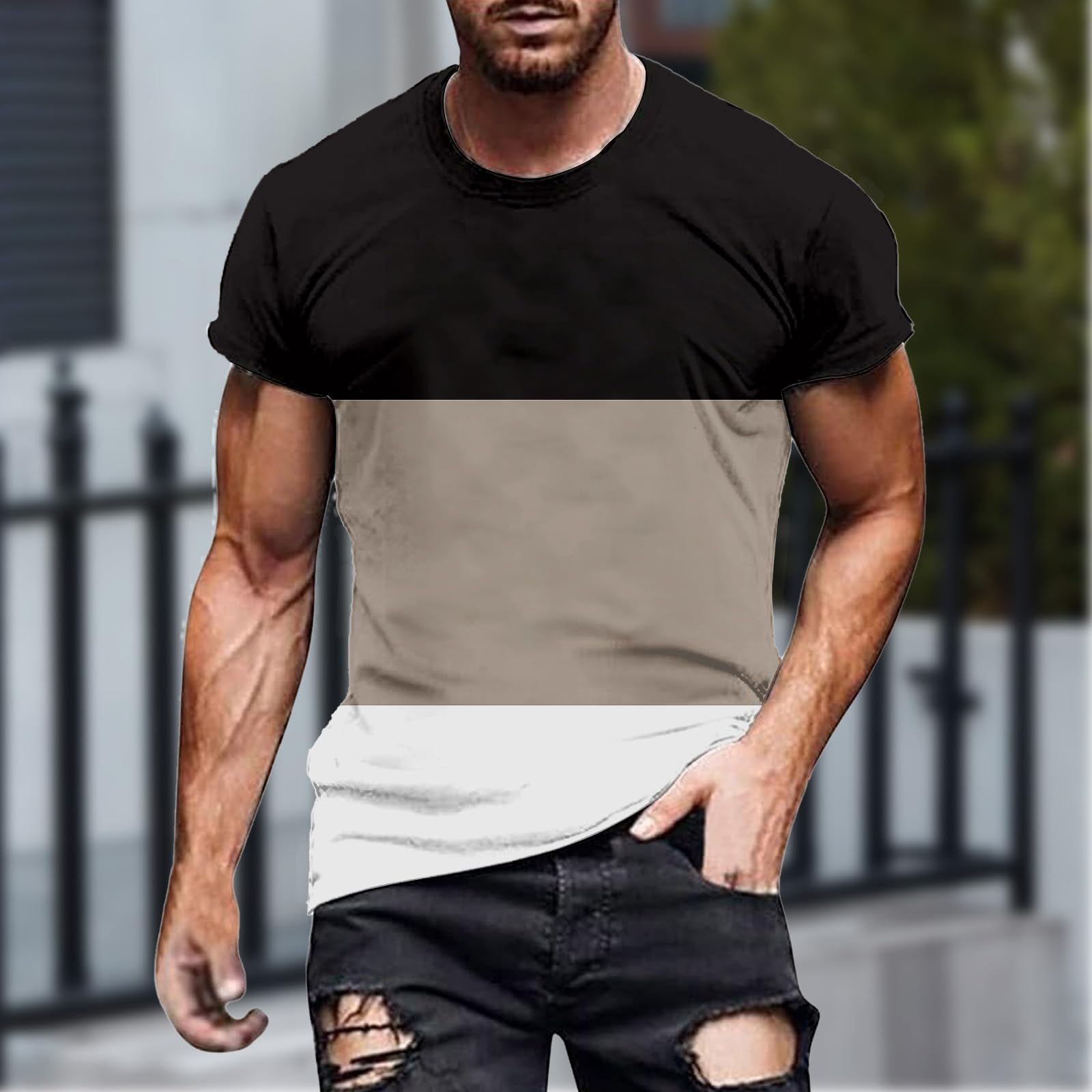 Men's Plain Striped T-Shirt Simple Minimalist Short Sleeve Casual T-Shirt