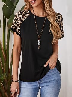 Women's Leopard Raglan Casual Sleeve T Shirt