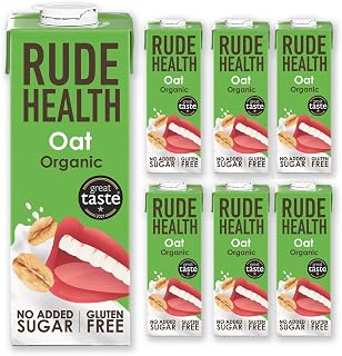 Rude Health 6 x 1 Litre Organic Oat Dairy-Alt Milk, 100% Natural Organic Drink, Lactose Free, Dairy Free & Gluten-Free, No Added Sugar, Award-Winning, Healthy & Vegan, 100% Recyclable Packaging