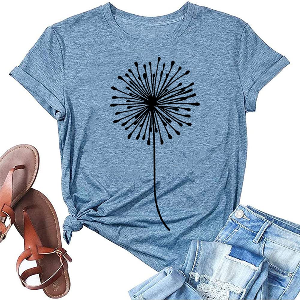 Womens Dandelion T Shirts Sunflower Graphic Short Sleeve Casual Tops