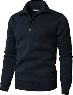 H2H Men's Knitted Polo Pullover Ribbed Fitted Stylish Freece Fall Sweaters Navy US L/Asia XL (CMTTL091)