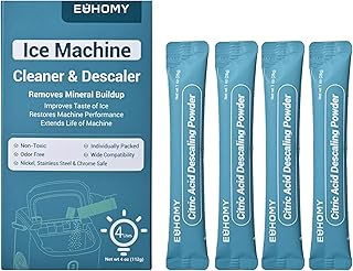 EUHOMY Ice Maker Cleaner & Descaler, 4 Uses & Individually Packed | Ice Machine Cleaner with Organic Citric Acid Descaling Powder, Ideal for All Ice Maker Brands