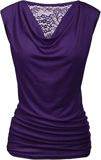 Zeagoo Women's Ruched Cowl Neck Tank Top Sleeveless Stretch Blouse Side Shirring