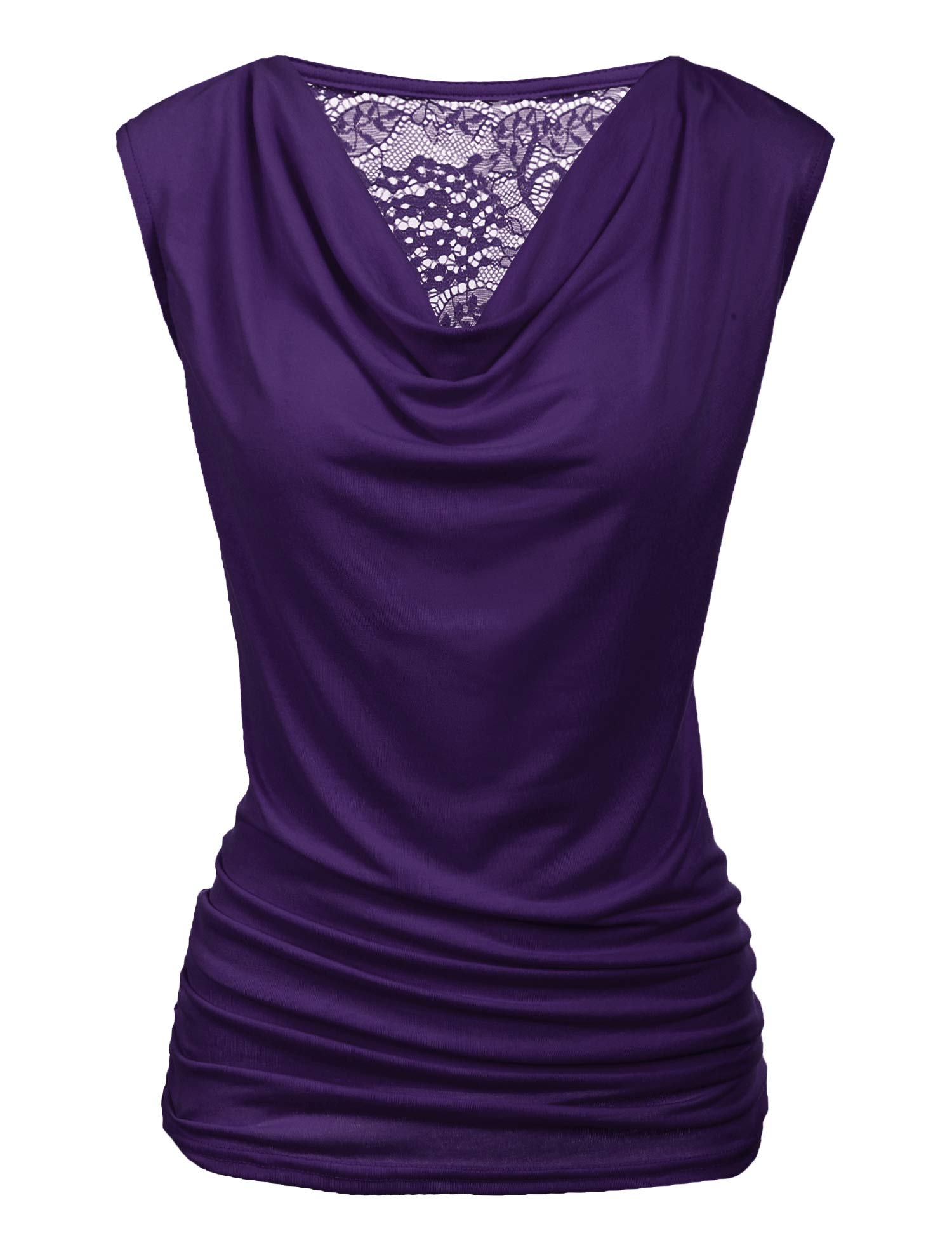 Zeagoo Women's Ruched Cowl Neck Tank Top Sleeveless Stretch Blouse Side Shirring