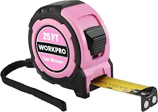 WORKPRO 25FT Pink Tape Measure, 1/8 Fractions Easy Read Measuring Tape | Retractable Nylon Coating Measurement Tape Accuracy 1/32, Magnetic Hook, Belt Clip, Rubber Protective Casing - Pink Ribbon