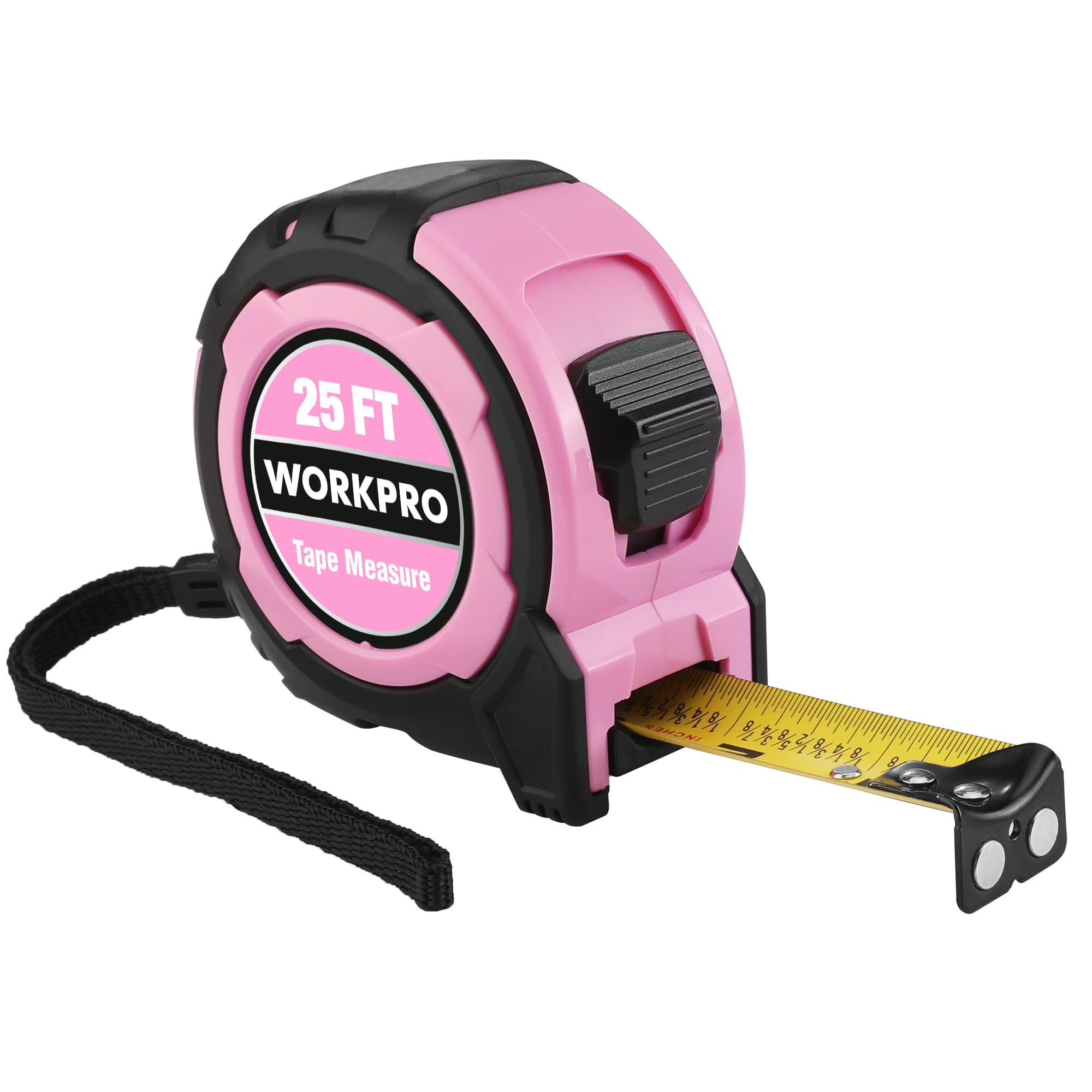 WORKPRO 25FT Pink Tape Measure, 1/8 Fractions Easy Read Measuring Tape | Retract