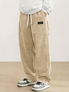 Men's Corduroy Straight Leg Sweatpants Loose Fit Wide Leg Elastic Waist Drawstring Sweatpants