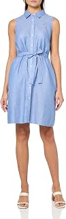 Tommy Hilfiger Women's Sleeveless Collared Button Front Tie Waist Mini Shirt Dress