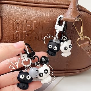 2 Pcs Cartoon Cat Keychain for Women Men Cute Bell Keychain Couple Gift Bag Accessories Backpack