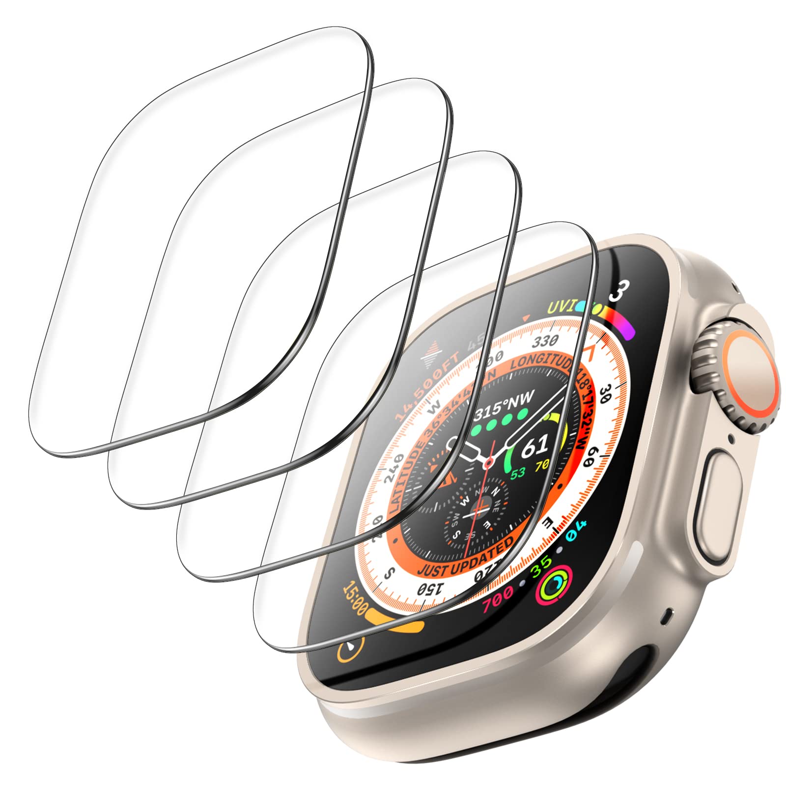 TOCOL 4 Pack Screen Protector for Apple Watch Ultra 4/3/2/1 49mm | Tempered Glas