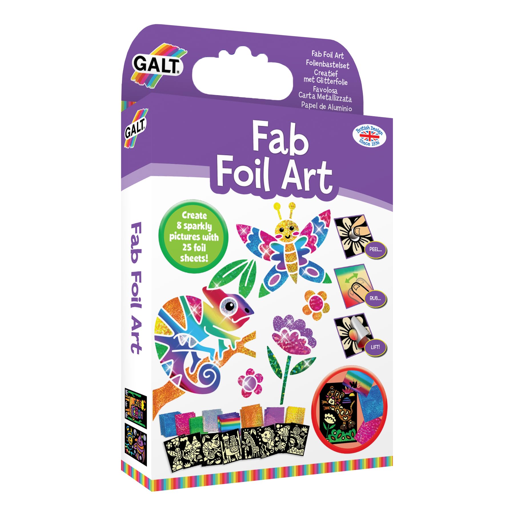Galt Fab Foil Art, Kids Craft Kit, Peel & Press Set with 8 Animal Pictures | 25 