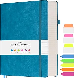 Large A4 Leather Notebook Hardback Lined Notebook 312 Numbered Pages 100gsm Paper No Bleed Lined Notebook for Women Men School Office 8.5 x 11 Inches Blue