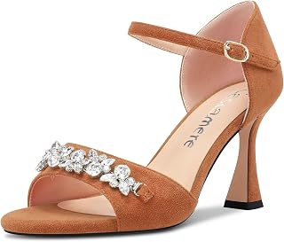 Castamere Women's Half Open Heel Pointed Toe Ankle Strap Diamante Crystal Sandals Wedding Prom 8.5 CM Heels