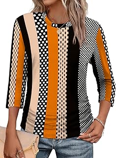 WIHOLL Womens 3/4 Length Sleeve Tops Crewneck Ruched Summer Shirts 2026 Business Casual Outfits Blouses Spring Clothes